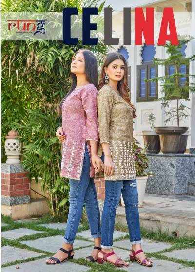 Celina By Rung Fancy Rayon Embroidered Short Kurti Collection